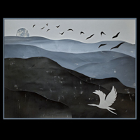 a scene of birds and hills made from paper