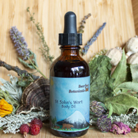 a tincture bottle on a basket of dried botanicals